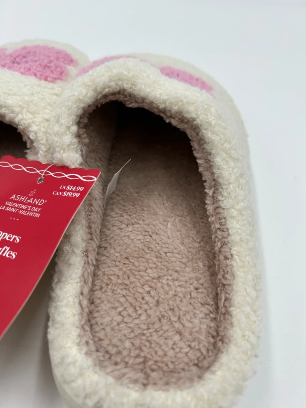 Ashland Cream Kids Slippers with Pink Bow Accent 6.5 NWT